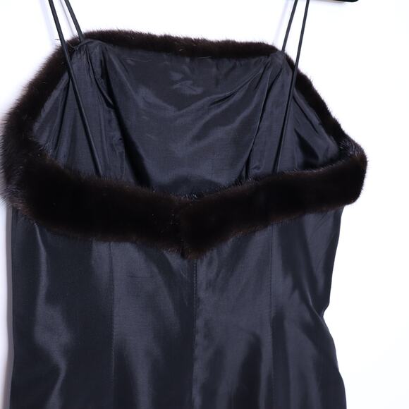CHETTA B Evening Y2K Black Cocktail Dress Fur Trimmed Gown Women's 8 - Picture 7 of 11